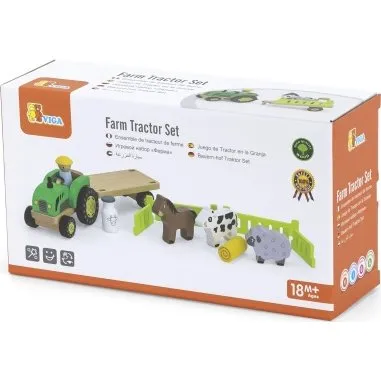 VIGA Farm traktor med anhængervogn og 3 bondegårdsdyr