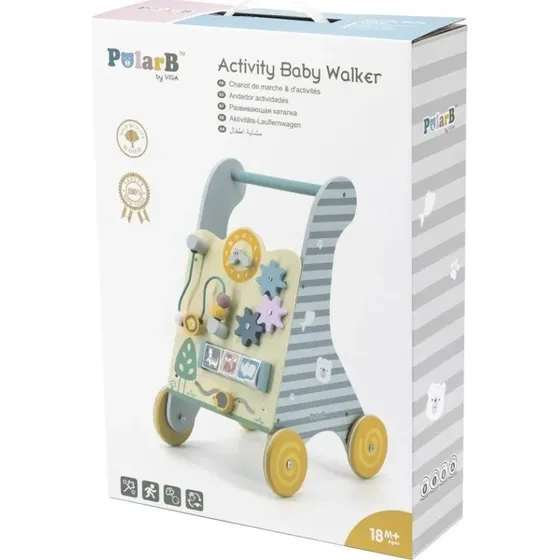 VIGA trykknap gåvogn i træ, multifarvet (45x26,7x31 cm)