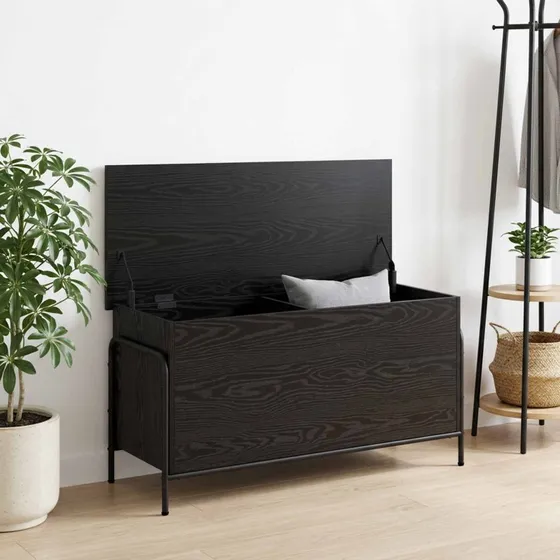 vidaXL Opbevaringskasse Sort Eg 80x40x49,5 cm med Stålstel