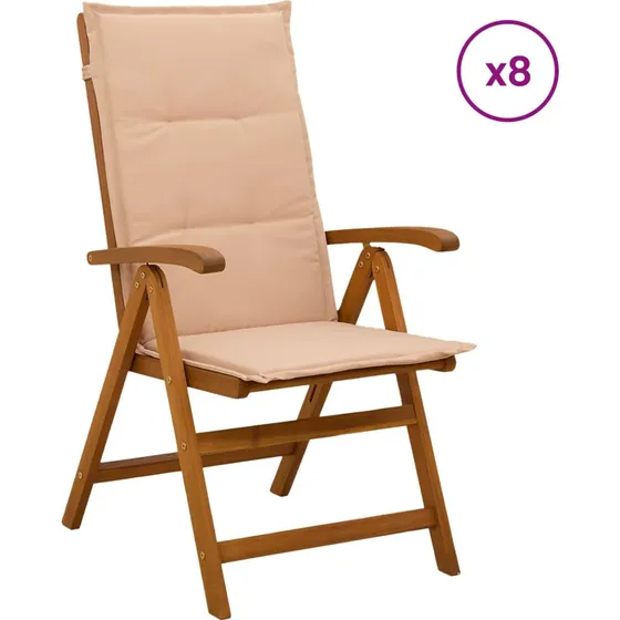 vidaXL Havestole 8 stk. i massivt akacietræ med beige hynder