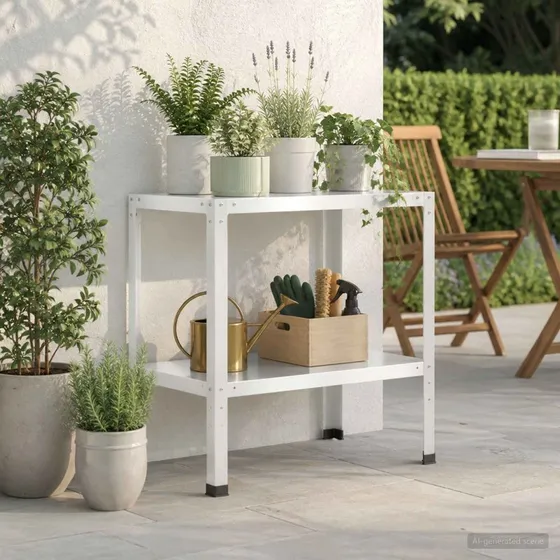 vidaXL Plantebord 60 x 50 x 80 cm i pulverlakeret stål, hvid