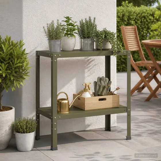 vidaXL Plantebord 80x40x80 cm i olivengrøn pulverlakeret stål