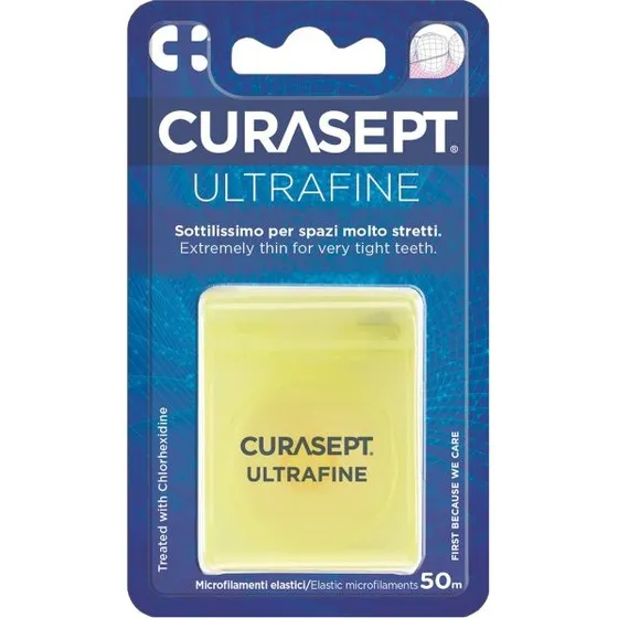 Curasept Tandtråd Ultrafine Klorhexidin uden voks 50 m
