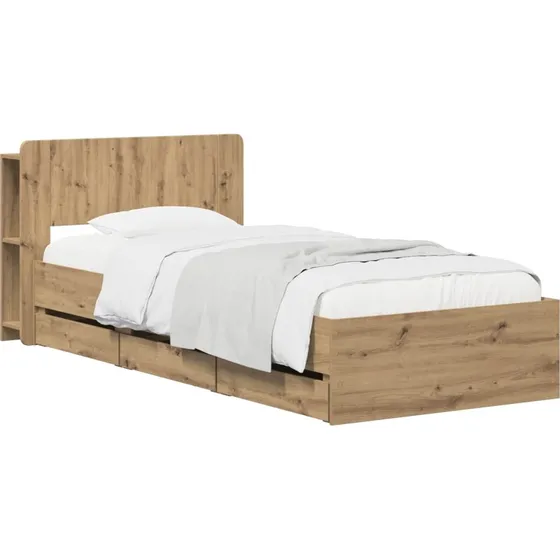 vidaXL Sengestel med opbevaring og hovedgærde, Artisan-eg, 90x200 cm