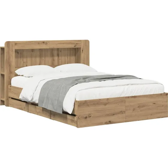 vidaXL Sengestel med opbevaring og hovedgærde, Artisan-eg, 120x200