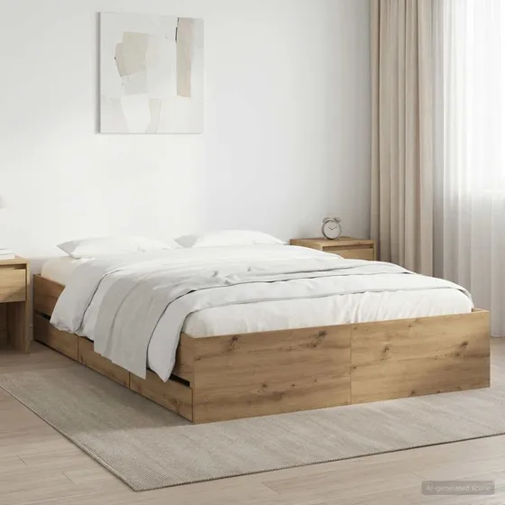 vidaXL Sengestel med opbevaring Artisan-eg 140 x 190 cm