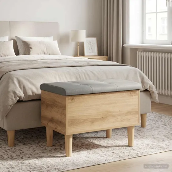 vidaXL Opbevaringsbænk med pude Artisan-eg 62 x 42 x 46 cm