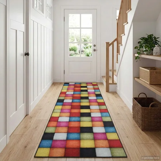 vidaXL Tæppe Runner LESAKA Farverig 100 x 450 cm Diamantvelour