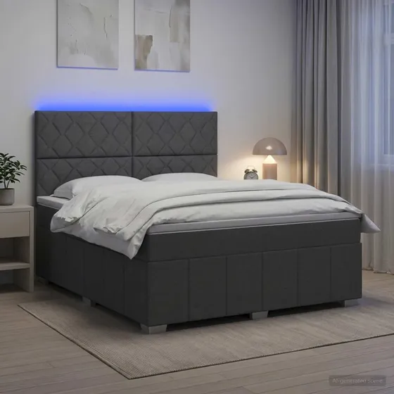 vidaXL LED Boksmadrasseng med madras, Mørkegrå, 140 x 200 cm