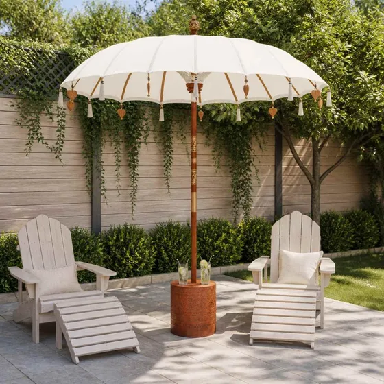 vidaXL Balinesisk parasol med fod, Rund 190 x 190 x 295 cm