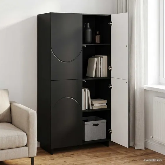 vidaXL Highboard Sort 79 x 41 x 151 cm i konstrueret træ