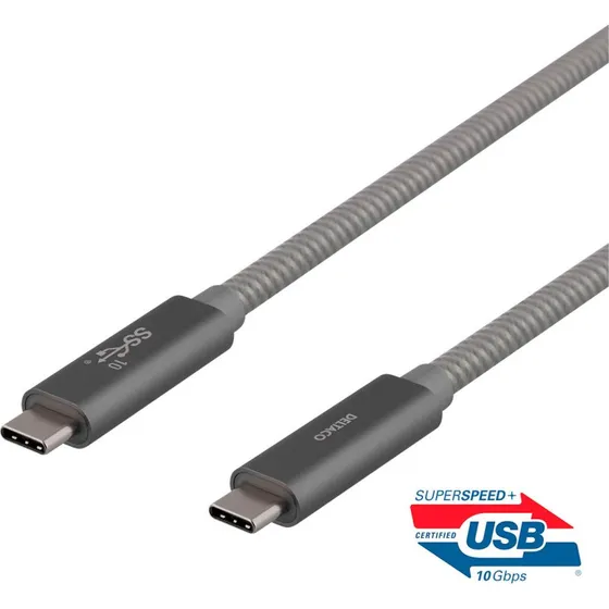 Deltaco USB-C kabel 1m 100W (USB-C/USB-C) Space grå