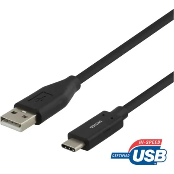 Deltaco USB-C til USB-A-kabel, 2 m, 3A, op til 5 Gbps (sort)