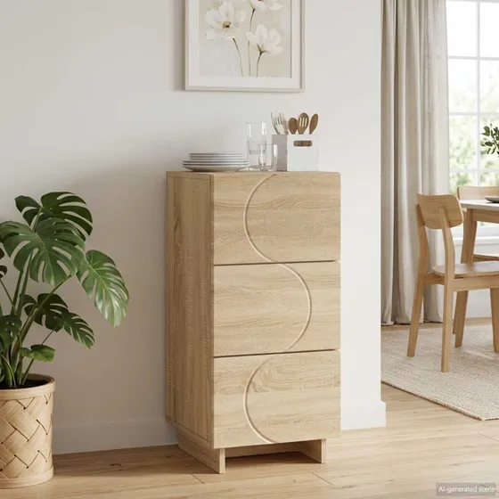 vidaXL Skænk Sonoma-eg 33,5 x 34,5 x 75 cm med 3 skuffer
