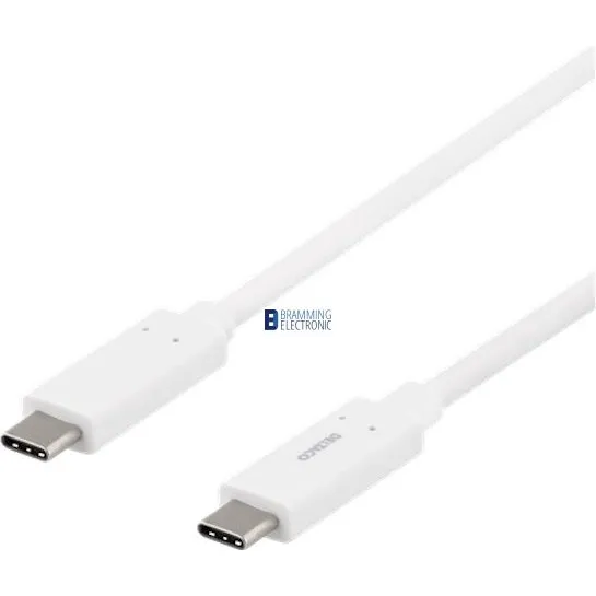 DELTACO USB-C til USB-C kabel 0,5m 60W 10Gbps E-Marker, hvid
