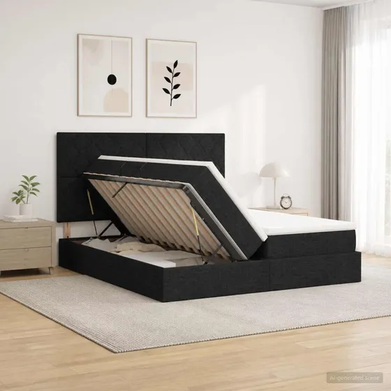 vidaXL LED Opbevaringsseng med madras, Sort, 180 x 200 cm