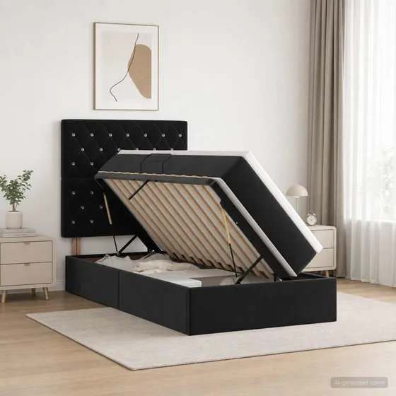vidaXL LED Opbevaringsseng med madras, Sort Fløjl, 90 x 200 cm