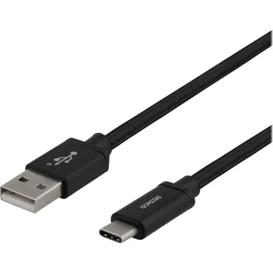 DELTACO USB-C til USB-A kabel 2m, 3A/60W, sort
