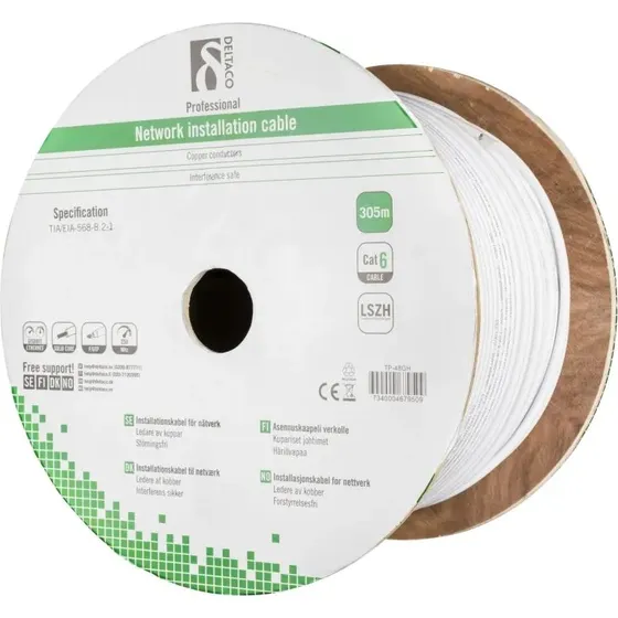 DELTACO F/UTP Cat6 installationskabel LSZH 305m, hvid