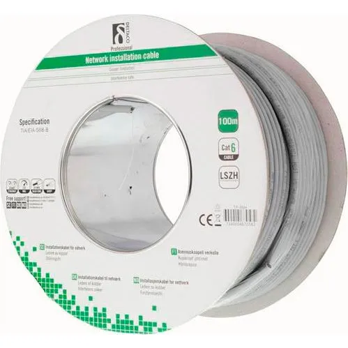 DELTACO Cat6 U/UTP LSZH installationskabel 100m, grå