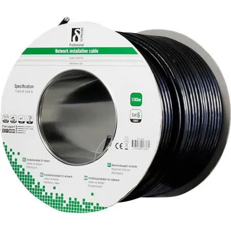 DELTACO Cat6 F-UTP udendørs installationskabel 100m, sort