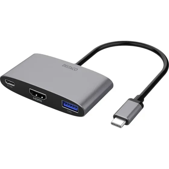 Deltaco USB-C til HDMI/USB-A/USB-C (PD, 4K@60Hz)