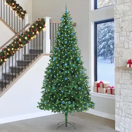 vidaXL Kunstigt juletræ 300 cm med LED-lys og pyntesæt, Grøn