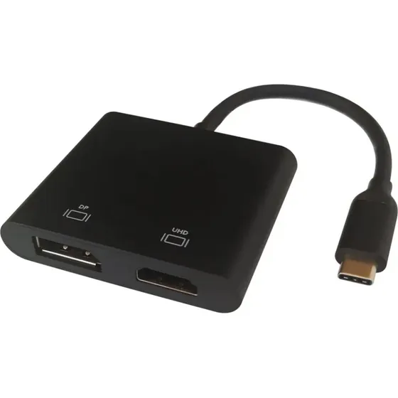 DELTACO USB-C MST Hub 2x 4K@60Hz HDMI+DP, sort, 0,1 m