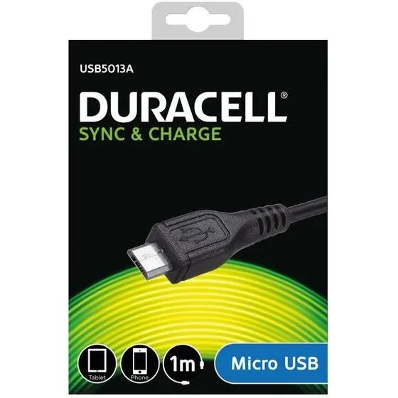 Duracell USB-A til Micro-USB kabel 1 m, sort