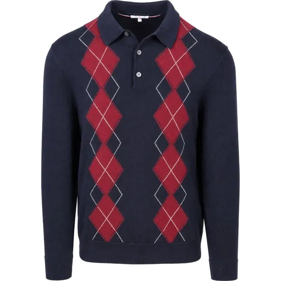 Tommy Hilfiger Langærmet Poloshirt med Argyle-mønster, Blå XXL