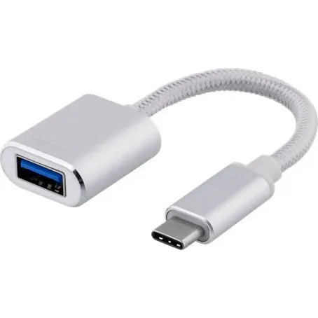 DELTACO USB-C til USB-A OTG-adapter, sølv, 3A, 5 Gbps