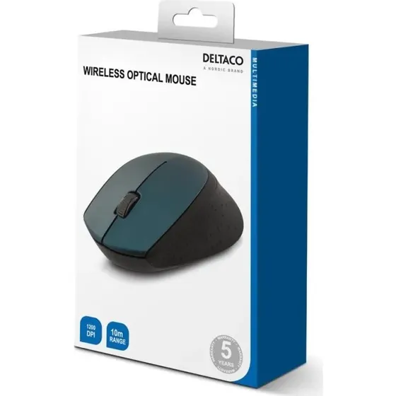 Deltaco trådløs USB-mus, blå — 1200 DPI, 3 knapper