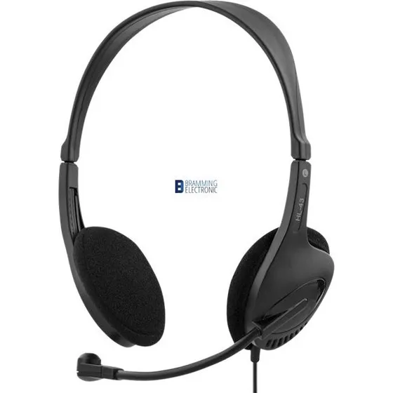 DELTACO HL-43 On-ear headset med mikrofon, sort (2,5 m, 3,5 mm)
