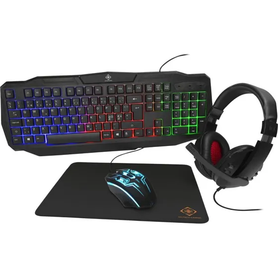 Deltaco 4-i-1 RGB Gaming-kit, tastatur/mus/headset/musemåtte (sort)