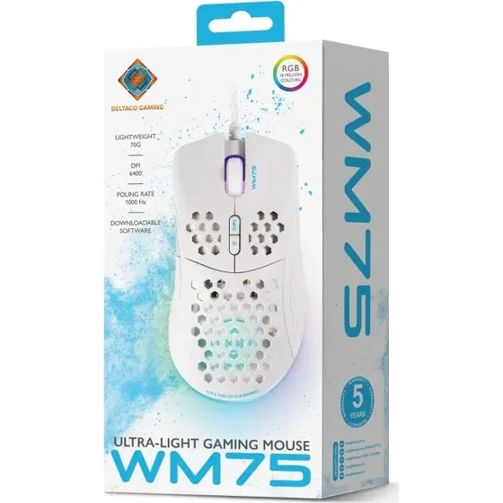 Deltaco WM75 White Line Gamingmus RGB (1000Hz)