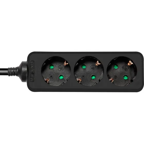 Deltaco Stikdåse 3 udtag (Type F), 3 m, jordet - sort