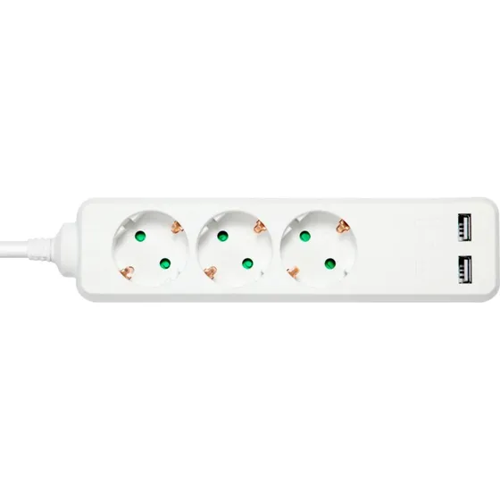 Deltaco Stikdåse GT-0310 – 3 udtag (Type F) + 2x USB-A, 1,5 m