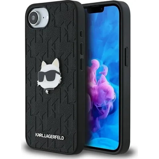 Karl Lagerfeld Monogram Choupette iPhone 16e Case - Black