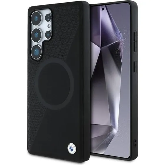 BMW Leather Half Textured MagSafe Case til Samsung Galaxy S25 Ultra - Sort