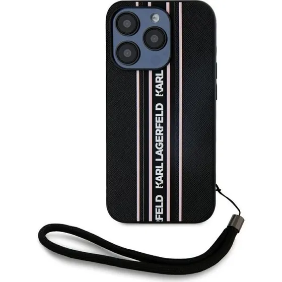 Karl Lagerfeld Saffiano Athleisure Stripes iPhone 15 Pro Case - Pink