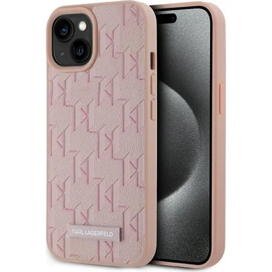 Karl Lagerfeld Leather Monogram MagSafe iPhone 15 Case - Pink