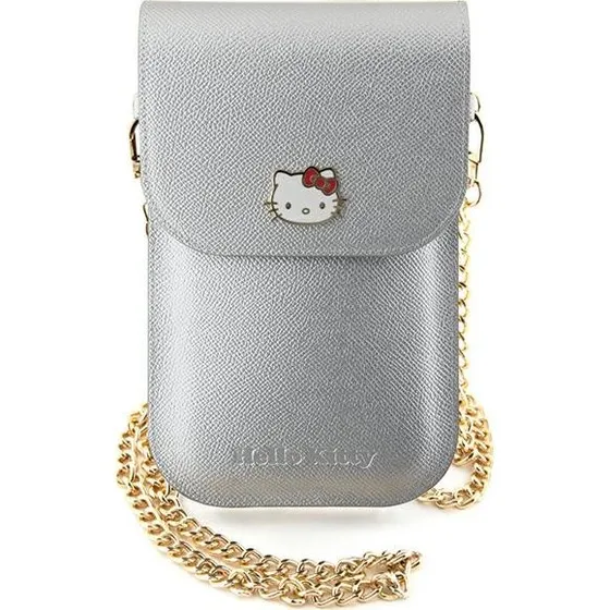 Hello Kitty Lædertaske med Metal Logo Chain - Sølv