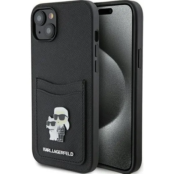Karl Lagerfeld Saffiano Karl&Choupette Cover til iPhone 15 - Sort