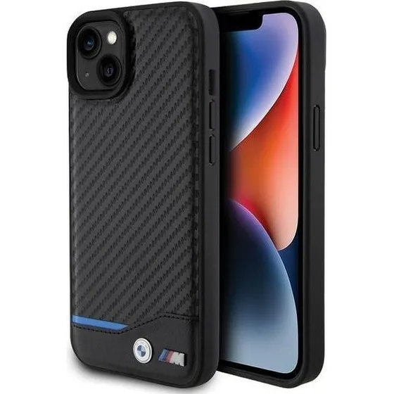 BMW Leather Carbon Case til iPhone 15 Plus - Sort