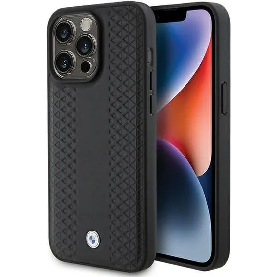 BMW Leather Diamond Pattern etui til iPhone 15 Pro - Sort