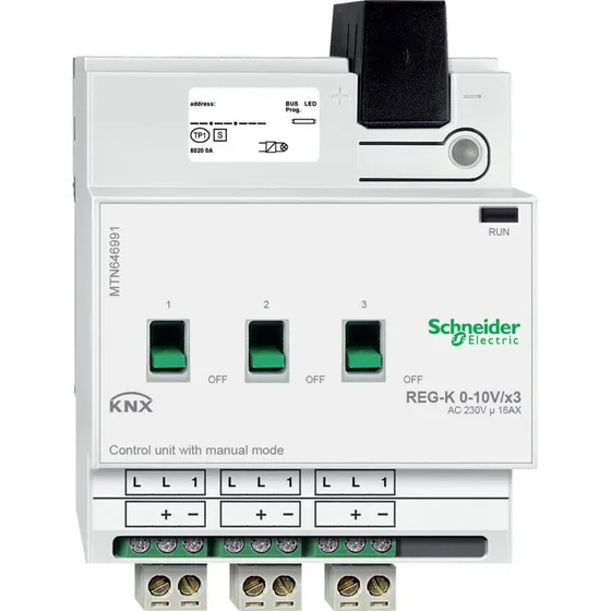 Schneider KNX lysdæmper med 3x 0-10V udgang og manuel betjening