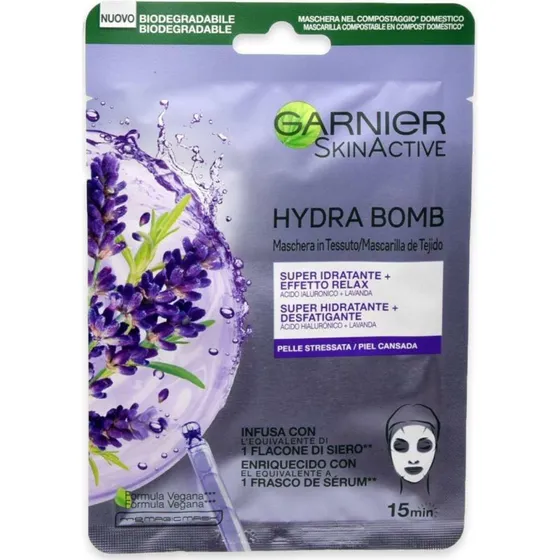 Garnier Hydra Bomb Lavendel Stofmaske med Hyaluronsyre