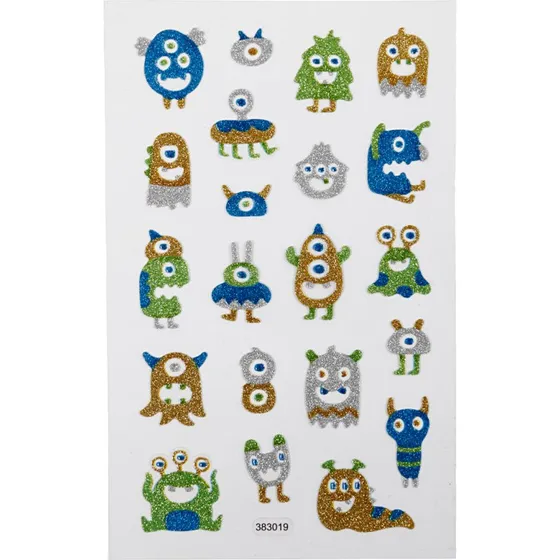 Glitterstickers Rumvæsner 10x16 cm (1 ark)