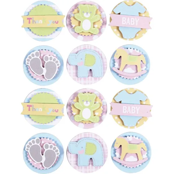 3D Baby Stickers, runde 35 mm, tykkelse 5 mm, 1 ark
