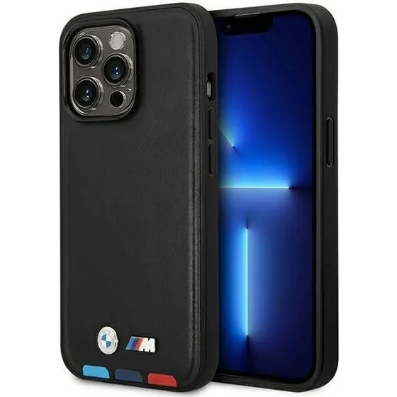 BMW iPhone 14 Pro Max Leather Stamp Tricolor MagSafe - Sort